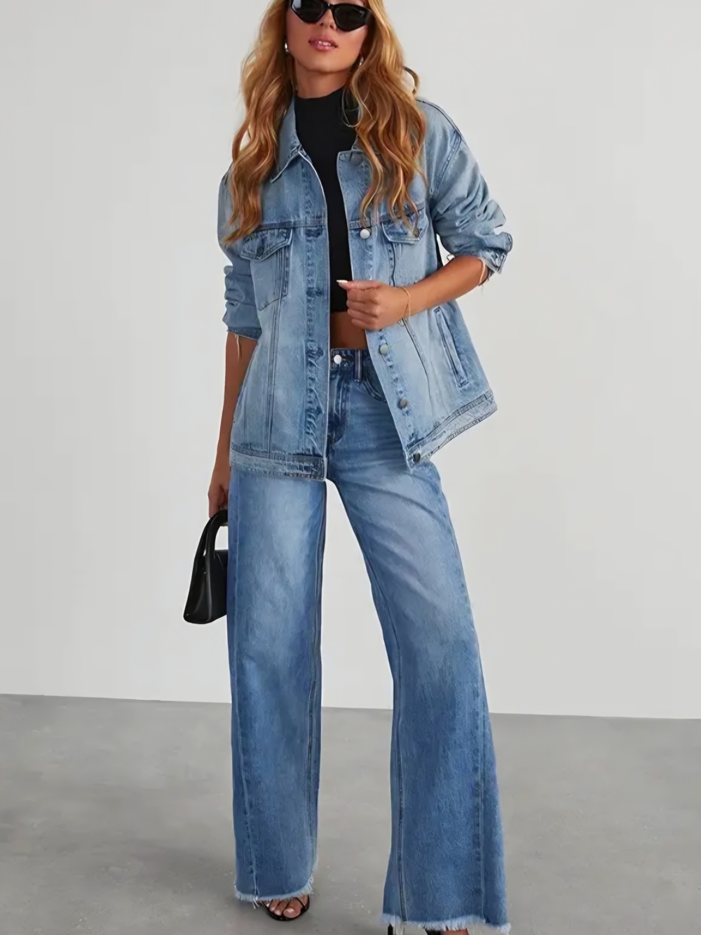 🛑 S,M,L,XL Wide Leg Side Seam Stitching Frayed Hem Jeans
